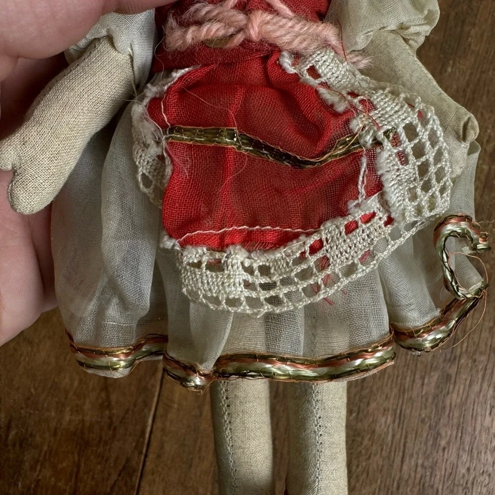 Vintage Antique Celluloid Cloth Straw Stuffed European Folk Art Style Doll‎